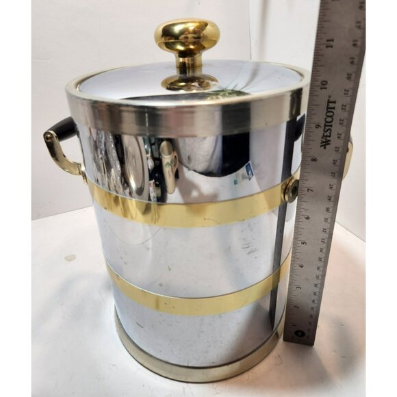 Vintage Kraftware Two-Toned Chrome & Brass Ice Bucket w/Insulated Plastic Lining - Picture 13 of 14